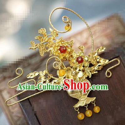 Chinese Traditional Palace Hair Accessories Ancient Golden Hairpins Headwear for Women