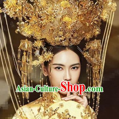 Chinese Traditional Handmade Luxury Phoenix Coronet Ancient Hairpins Wedding Hair Accessories Complete Set for Women