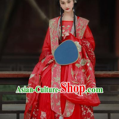 Chinese Traditional Song Dynasty Wedding Red Hanfu Dress Ancient Palace Princess Embroidered Costume for Women