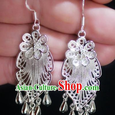 Traditional Chinese Miao Nationality Ear Accessories Hmong Female Wedding Earrings for Women