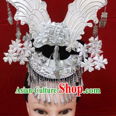 Traditional Chinese Hair Accessories Miao Nationality Sliver Butterfly Phoenix Coronet Ethnic Female Hairpins for Women