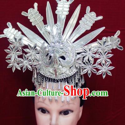 Traditional Chinese Hair Accessories Miao Nationality Sliver Flowers Phoenix Coronet Ethnic Female Hairpins for Women