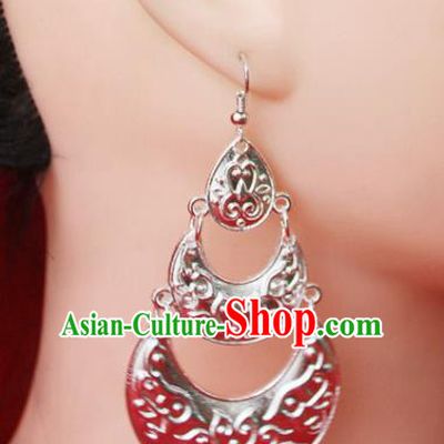 Traditional Chinese Ethnic Sliver Eardrop Accessories Miao Nationality Wedding Earrings for Women