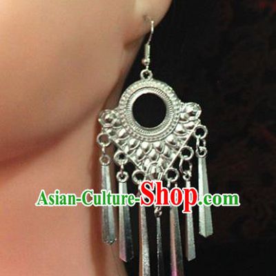 Traditional Chinese Ethnic Sliver Tassel Eardrop Accessories Miao Nationality Wedding Earrings for Women