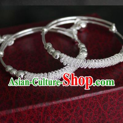 Chinese Traditional Miao Nationality Bracelet Hmong Wedding Sliver Bells Bangle for Women