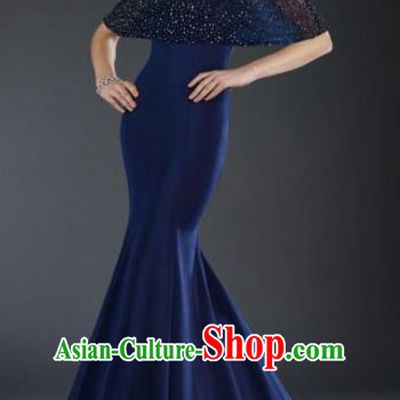 Professional Compere Royalblue Fishtail Full Dress Modern Dance Princess Wedding Dress for Women