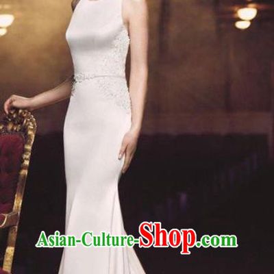 Professional Compere White Trailing Full Dress Modern Dance Princess Wedding Dress for Women