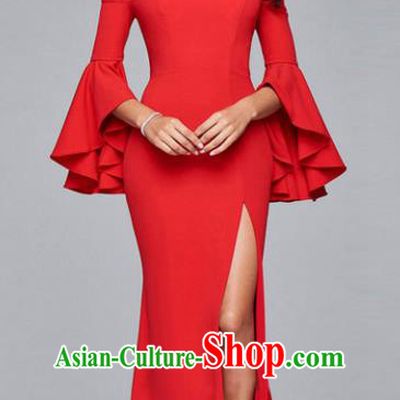 Professional Compere Red Off Shoulder Full Dress Modern Dance Princess Wedding Dress for Women