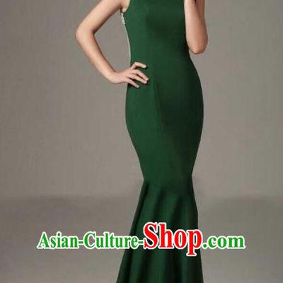 Professional Compere Fishtail Trailing Green Full Dress Modern Dance Princess Wedding Dress for Women