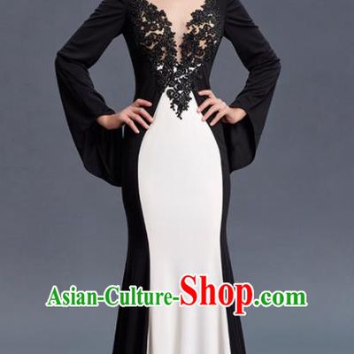 Top Grade Compere Costume Black Lace Full Dress Modern Dance Princess Wedding Dress for Women