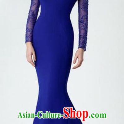 Top Grade Compere Costume Deep Blue Full Dress Modern Dance Princess Wedding Dress for Women