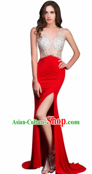 Top Grade Red Evening Dress Compere Modern Fancywork Costume for Women Top Grade Red Evening Dress Compere Modern Fancywork Costume for Women