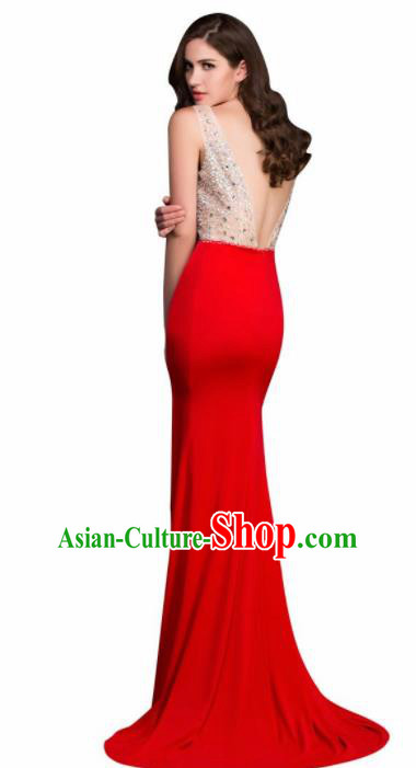 Top Grade Red Evening Dress Compere Modern Fancywork Costume for Women Top Grade Red Evening Dress Compere Modern Fancywork Costume for Women
