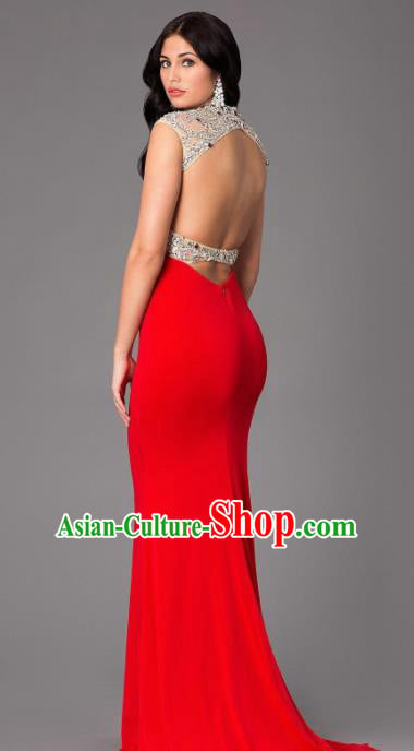 Top Grade Catwalks Red Evening Dress Compere Modern Fancywork Costume for Women Top Grade Catwalks Red Evening Dress Compere Modern Fancywork Costume for Women