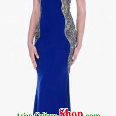 Top Grade Royalblue Full Dress Compere Modern Fancywork Costume Princess Wedding Dress for Women