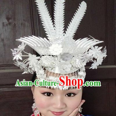 Chinese Traditional Ethnic Wedding Sliver Phoenix Coronet Hair Accessories Miao Nationality Bride Hairpins for Women