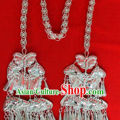 Chinese Traditional Ethnic Wedding Sliver Hair Clasp Miao Nationality Bride Hairpins for Women