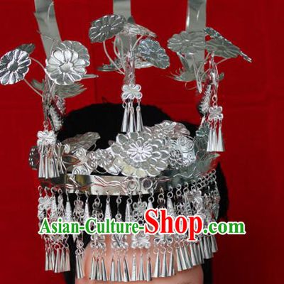 Chinese Traditional Ethnic Princess Hair Clip Sliver Tassel Phoenix Coronet Miao Nationality Bride Hairpins for Women