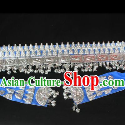 Chinese Traditional Ethnic Miao Nationality Blue Hair Clasp Wedding Bride Hairpins for Women