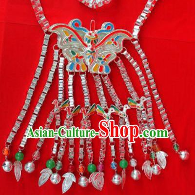 Chinese Traditional Miao Nationality Butterfly Necklet Hmong Bride Necklace for Women