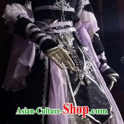 Chinese Traditional Cosplay Young Lady Costume Ancient Swordswoman Purple Dress for Women