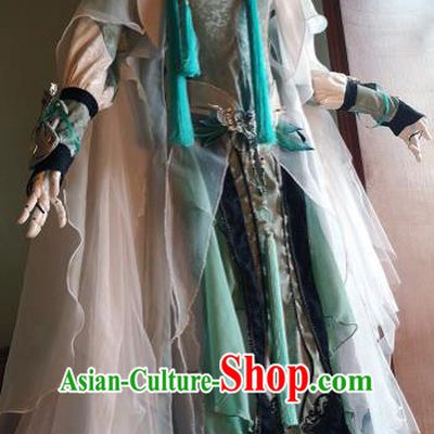 Chinese Traditional Cosplay Female Knight Costume Ancient Swordswoman Green Dress for Women