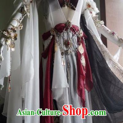 Chinese Traditional Cosplay Female Knight Costume Ancient Swordswoman White Dress for Women