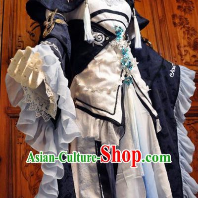 Chinese Traditional Cosplay Princess Costume Ancient Peri Swordswoman Navy Dress for Women