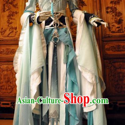 Chinese Traditional Cosplay Princess Costume Ancient Peri Swordswoman Blue Dress for Women