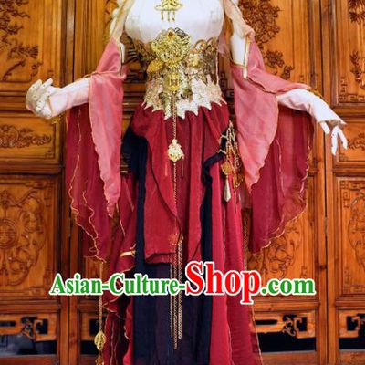 Chinese Traditional Cosplay Heroine Female Knight Costume Ancient Swordswoman Red Dress for Women