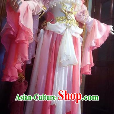 Chinese Traditional Cosplay Princess Costume Ancient Peri Swordswoman Pink Dress for Women