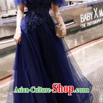 Professional Compere Costume Top Grade Royalblue Veil Full Dress Modern Dance Clothing for Women