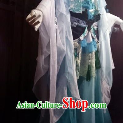 Chinese Traditional Cosplay Princess Costume Ancient Peri Swordswoman Blue Dress for Women