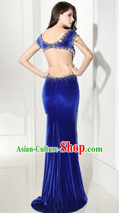 Professional Top Grade Royalblue Velvet Full Dress Modern Dance Compere Costume for Women