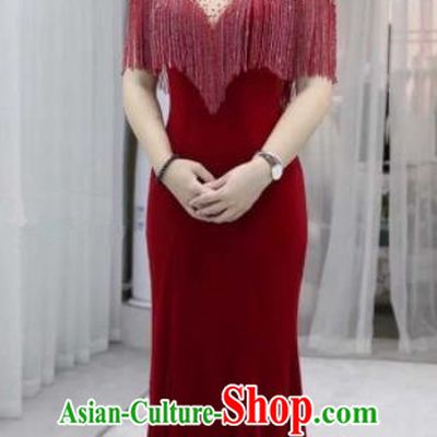 Professional Compere Wine Red Tassel Full Dress Top Grade Modern Dance Costume Princess Wedding Dress for Women
