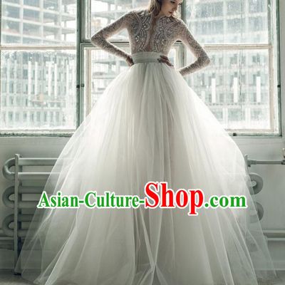 Professional Compere Costume White Veil Bubble Full Dress Top Grade Modern Dance Princess Wedding Dress for Women
