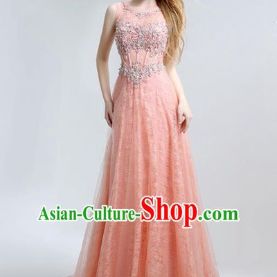 Professional Compere Costume Pink Veil Trailing Full Dress Top Grade Modern Dance Princess Wedding Dress for Women