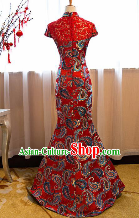 Chinese Traditional Compere Costume Tang Suit Qipao Dress Red Cheongsam for Women