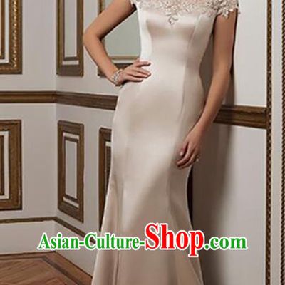 Top Grade Catwalks Khaki Evening Dress Compere Modern Fancywork Costume for Women