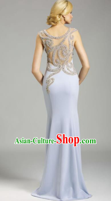 Top Grade Catwalks Blue Evening Dress Compere Modern Fancywork Costume for Women Top Grade Catwalks Blue Evening Dress Compere Modern Fancywork Costume for Women