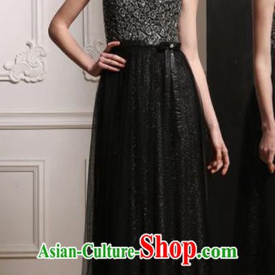 Top Grade Catwalks Black Veil Evening Dress Compere Modern Fancywork Costume for Women