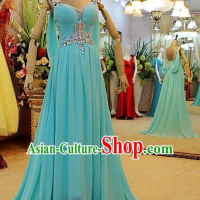 Top Grade Modern Fancywork Blue Veil Formal Dress Compere Catwalks Costume for Women