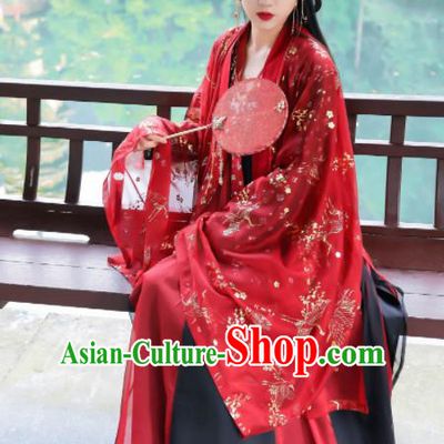 Traditional Chinese Tang Dynasty Historical Costume Ancient Princess Wedding Red Hanfu Dress for Women