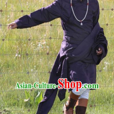 Chinese Traditional Tibetan Male Purple Robe Zang Nationality Heishui Dance Ethnic Costumes for Men