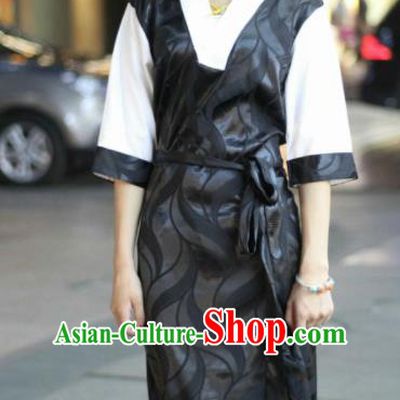 Chinese Traditional Tibetan Ethnic Black Dress Zang Nationality Heishui Dance Costume for Women