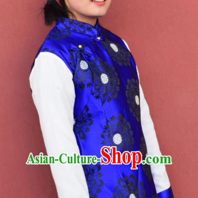 Chinese Traditional Tibetan National Ethnic Royalblue Vest Zang Nationality Costume for Women