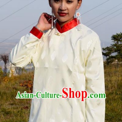 Chinese Traditional Tibetan National Ethnic White Blouse Zang Nationality Costume for Women