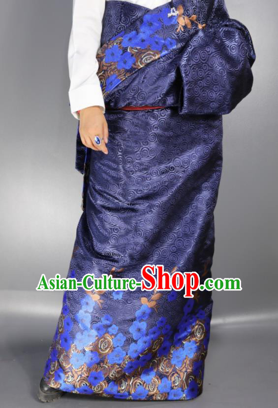 Chinese Traditional Tibetan National Ethnic Navy Robe Zang Nationality Wedding Costume for Women Chinese Traditional Tibetan National Ethnic Navy Robe Zang Nationality Wedding Costume for Women