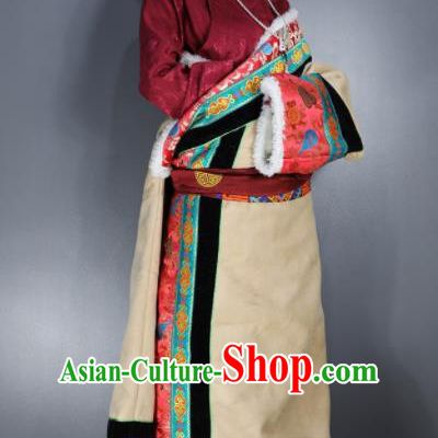 Chinese Traditional National Ethnic Wedding Tibetan Robe Zang Nationality Folk Dance Costume for Women