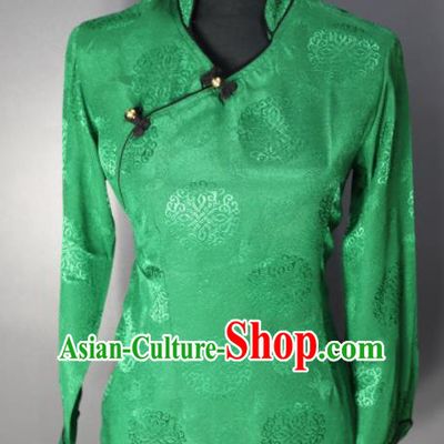 Chinese Traditional National Ethnic Tibetan Green Blouse Zang Nationality Folk Dance Costume for Women